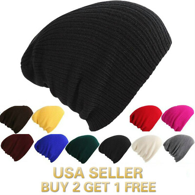 #ad Beanie Winter Plain Knit Hat Baggy Cap Cuff Slouchy Skull Hats Ski Men Women $6.99
