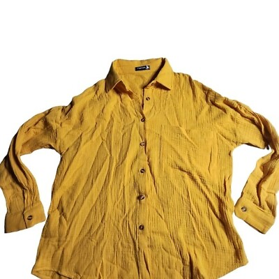 #ad ♡Fashion Women#x27;s Mustard Yellow Button Down Long Sleeve Blouse Size Medium E4 $16.00