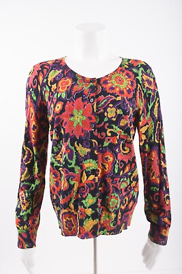 #ad Talbots Womans Cardigan Sweater Size L Petite PL Multicolor Floral NWOT $18.74