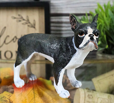 #ad Realistic Miniature Boston Terrier Puppy Dog With Faint Red Face Figurine $13.49