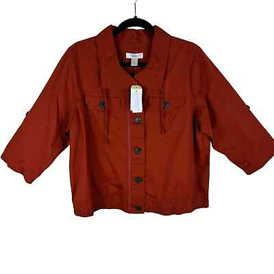 #ad CJ Banks NWT Cotton Rust Orange Lightweight Button Up 3 4 Sleeve Jacket Size X $28.99