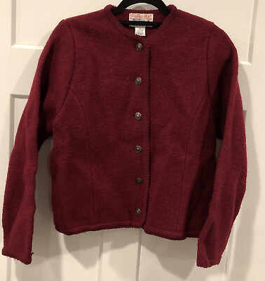 #ad Vintage Tally Ho Womens Petite Small Burgundy 100% Wool Cardigan Sweater $24.00