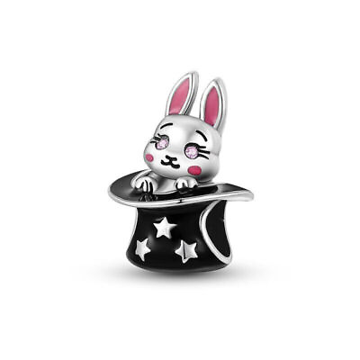 #ad Genuine Sterling Silver 925 Magic Hat Bunny Charm Rabbit In A Hat Pet Animal GBP 14.99