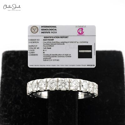 #ad H I Color Natural Diamond Half Eternity Band Certified 14k White Gold Ring US 6 C $3830.14