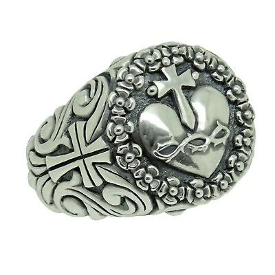 #ad Sacred Heart of Jesus Sterling Silver 925 Women#x27;s Cross Ring Handmade Us Sizes $116.48