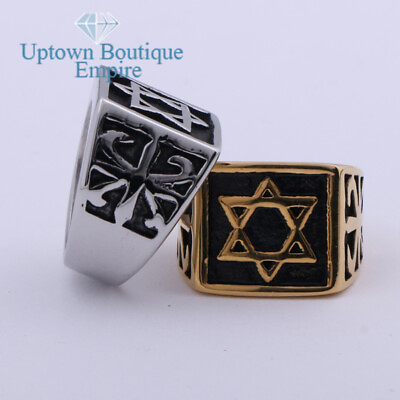 #ad Star of David Israel Men#x27;s Stainless Steel Square Ring Size:8 13#GI $13.99