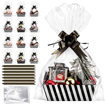 #ad 24 Pcs Christmas Baskets for Gifts Empty Black and White Gift Basket Kit with... $66.78