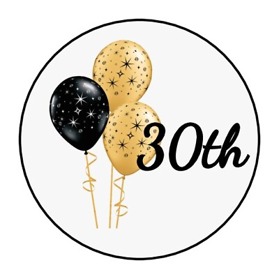 #ad 30 30TH BIRTHDAY ENVELOPE SEALS LABELS STICKERS 1.5quot; ROUND GOLD BLACK $2.64