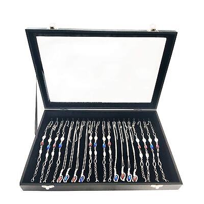 #ad Papinimo Black Velvet Glass Top Jewelry Necklace Tray Organizer Box Display H... $27.76