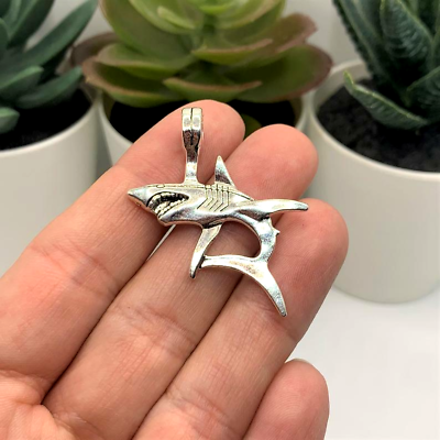 #ad 3D large 2 sided SHARK SEA charm pendant 24quot; 925 Sterling Silver Necklace men $19.88