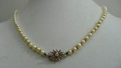 #ad Pearl Mop 14k White Gold and Diamond Flower Leaf Shaped Vintage Rare Necklace $476.00