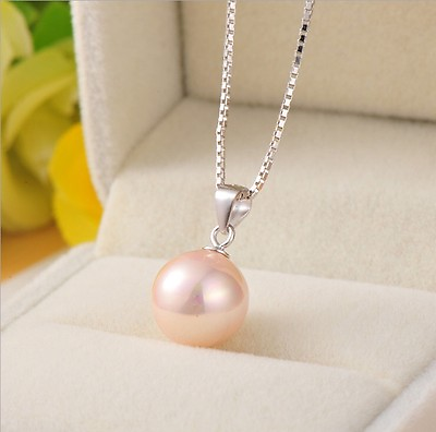 #ad 925 Natural White pink Silver Pearl Pendant Necklace Jewelry Christmas Gifts $5.99