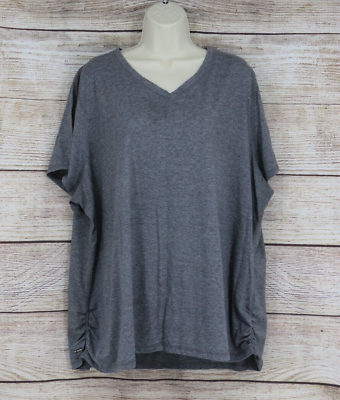 #ad Danskin Now Loose Womens Short Sleeve Ruched V Neck T Shirt Plus Size 4XL Gray $9.99