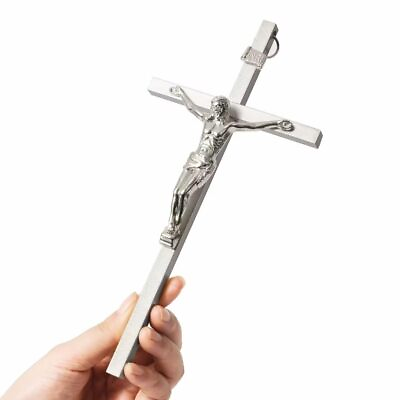 #ad Crucifix Wall Cross Silver Metal Slender Catholic Crosses Cross Wall Déco... $27.67