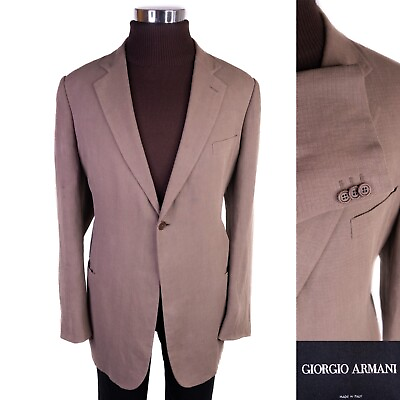 #ad Giorgio Armani Mens Nettle One Button Blazer Sport Coat Jacket Sz 48L Beige $59.75