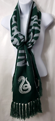 #ad Harry Potter Slytherin Knit Scarf Green Embroidered Snake Fringe Wizarding World $24.99