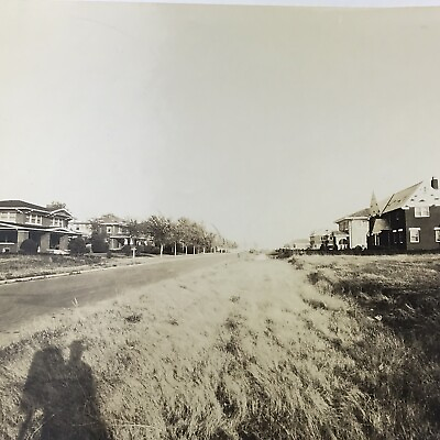 #ad Vintage Sepia Photo Panoramic View Two Story Houses Street Neighborhood Field $13.39