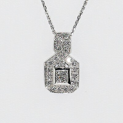 Italy Solid 14K white gold Necklace Chain w Pendant set with Diamonds Art Deco $695.00