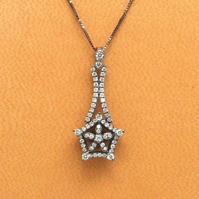 #ad 18k Black Rhodium Pentagon Star Diamond Necklace 0.42 Carat 60 Round Diamonds $964.14