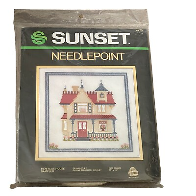 #ad Vintage 1983 Sunset Needlepoint Kit Heritage House Wool Yarn 16” x 16” New $28.70