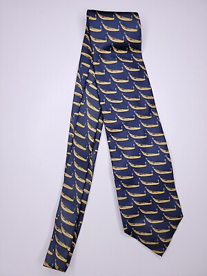 #ad Fabris Venezia Mens Formal Necktie 58quot;Lx3.5quot;W Navy Yellow Neck Tie $8.50