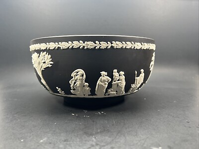 #ad Wedgwood Black Solid Jasper Ware SACRIFICIAL BOWL Made in England 7 1 2in” $199.99