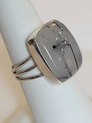 #ad New Artisan Crafted sterling silver Black Rutilated Quartz ring sz 6 $35.00