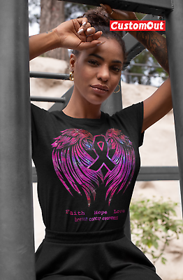 #ad Faith Hope love Breast Cancer Awareness Pink Wings T Shirt $13.50