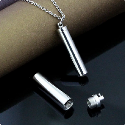 #ad Large MEMORIAL ASHES CYLINDER URN CAT DOG MOM DAD Pendant Silver 24quot; Necklace $18.88