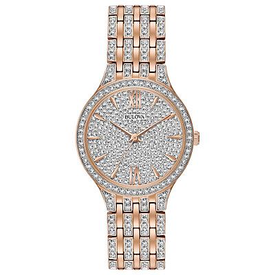 #ad Bulova Quartz Women#x27;s Pave Dial Crystals Rose Gold Watch 32mm 98L235 $177.99