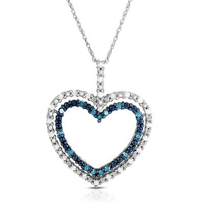 #ad 1 2 Cttw Diamond Blue and White Heart Necklace in Rhodium Plated Sterling Silver $359.99
