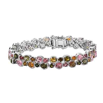 #ad 925 Sterling Silver Natural Multi Tourmaline Bracelet Gift Size 7.25quot; Ct 14.7 $246.21
