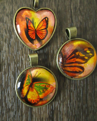 #ad Orange Butterfly Pendant Charm Glass Cabochon Jewelry Making SuppliesYour Choice $3.50