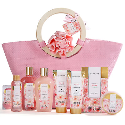 Bath amp; Body Gift Set for Women Rose Fragrance Spa Set in Weaved Gift Basket $30.99