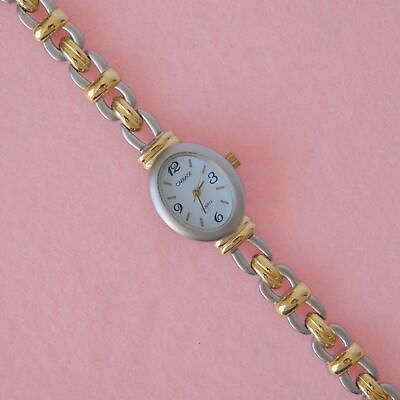 #ad WOMENS TIMEX CARRIAGE SILVER GOLD STAINLESS STEEL WRISTWATCH NEW BATTERY $26.00
