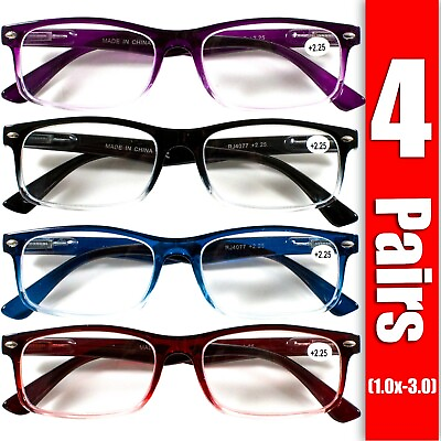 #ad 4 Pair Rectangular Spring Hinge Power Reading Reader Glasses For Mens Womens 1 3 $12.49