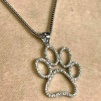 #ad 1Ct Round Cut Simulated Diamond Dog Paw Print Pendant In 14K White Gold Plated $128.70