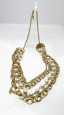 #ad Vintage Gold Tone 17” Drape Faux Pearl Chain Necklace $10.00