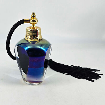 #ad Purple Blue Iridescent Faceted Glass Perfume Bottle With Atomizer $34.00