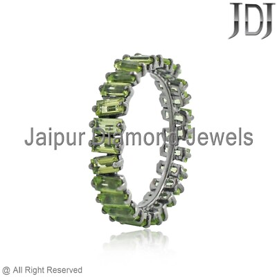#ad 925 Silver Band Natural Baguette Cut Peridot Gemstone Full Eternity Gift Ring $250.22