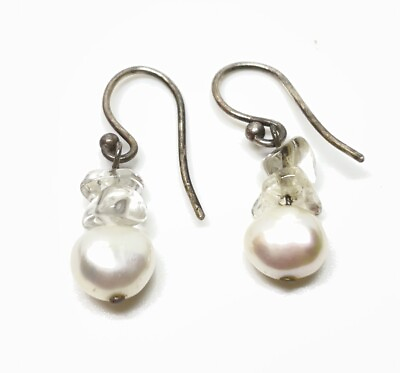 #ad Petite Real Pearl Sterling Silver 925 Quartz Dangle Earrings $16.00