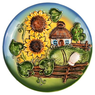 #ad 10quot; Ukraine Decorative Plate Wall Decor Plate with Sunflowers and Ukrainian Hut $52.95