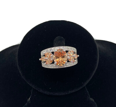 #ad NWOT Simulated Orange Tourmaline CZ Ring Sterling Rhodium Plated Cocktail 8.75 $39.35