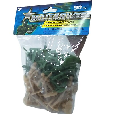 #ad Military 50 Piece Set Plastic Toy Soldiers Tan Green Army Men Party Gift Figures $6.99