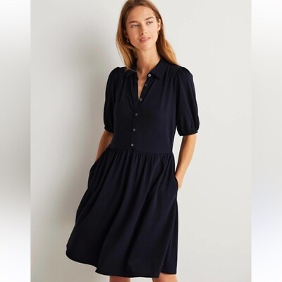 #ad Boden Navy Mini Jersey Cotton Shirt Dress Size 8R D0326 $49.00