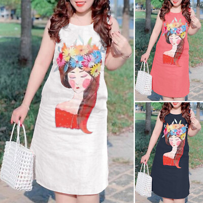 #ad Women Sleeveless Floral Printed Tank Sundress Summer Casual Loose Mini Dress $16.14