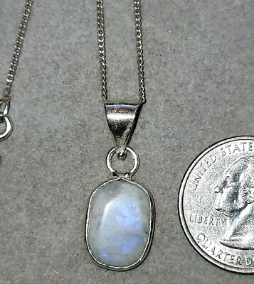 #ad 925 Sterling Silver Genuine Moonstone Pendant Necklace 18quot; Chain Gift Box $18.95