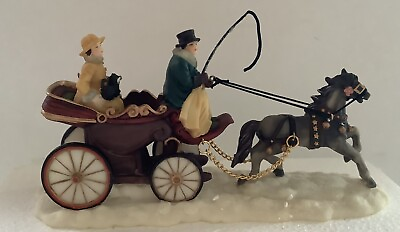 #ad Horse Carriage Christmas Figurine Couple Driver Whip Snow Village Figures $12.99