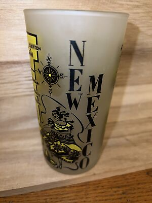 #ad VTG 1950’s New Mexico State Gold Souvenir Glass Frosted Tumbler Carlsbad Caverns $12.00