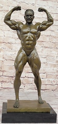 #ad Strong Muscle Man Body Builder Athlete Flexing Bronze Statue Figurine Sculpture $199.50